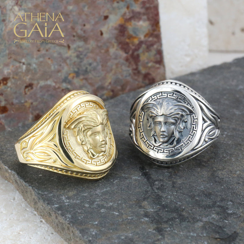 Meandering Medusa Ring - Sterling Silver Ring - Signet Ring