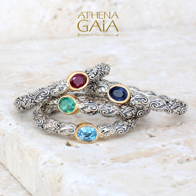 Meadow Breeze Single Oval Stone Ring - 18k Gold & Sterling Silver Ring - Stackable Ring