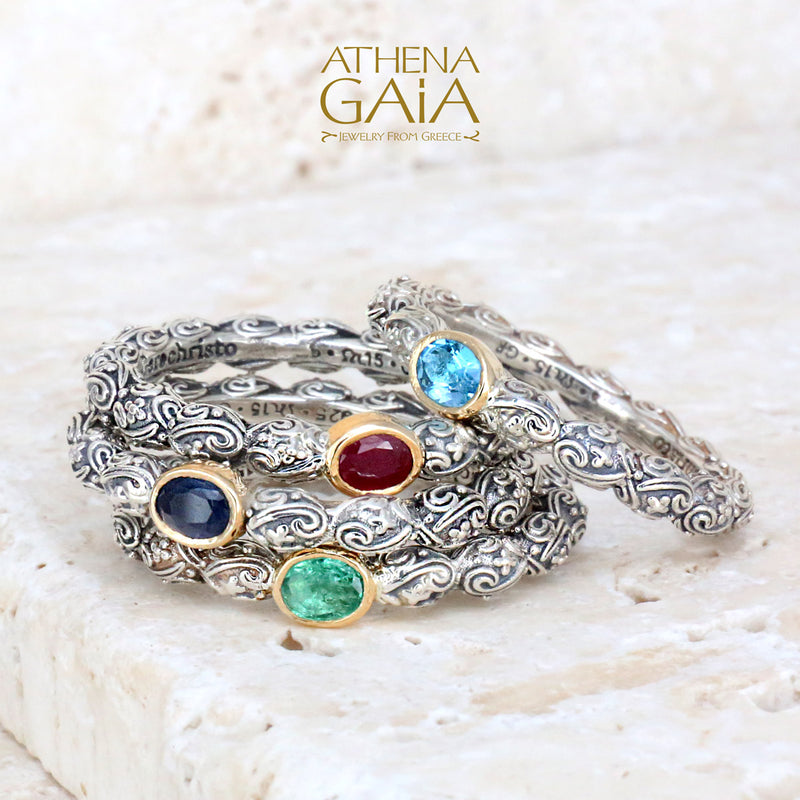 Meadow Breeze Single Oval Stone Ring - 18k Gold & Sterling Silver Ring - Stackable Ring