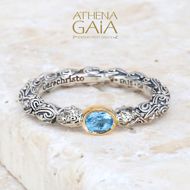 Meadow Breeze Single Oval Stone Ring - 18k Gold & Sterling Silver Ring - Stackable Ring