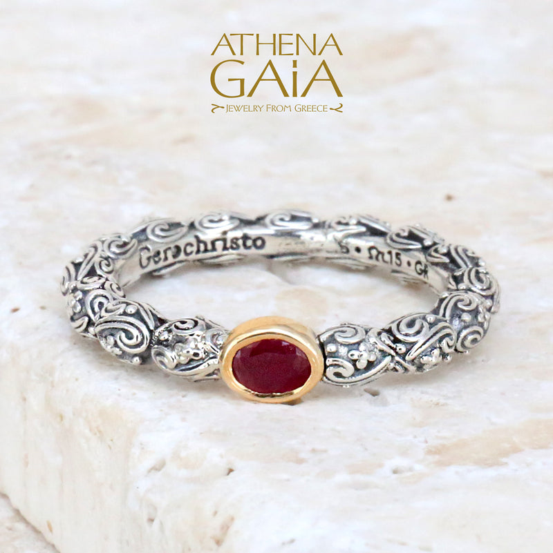 Meadow Breeze Single Oval Stone Ring - 18k Gold & Sterling Silver Ring - Stackable Ring