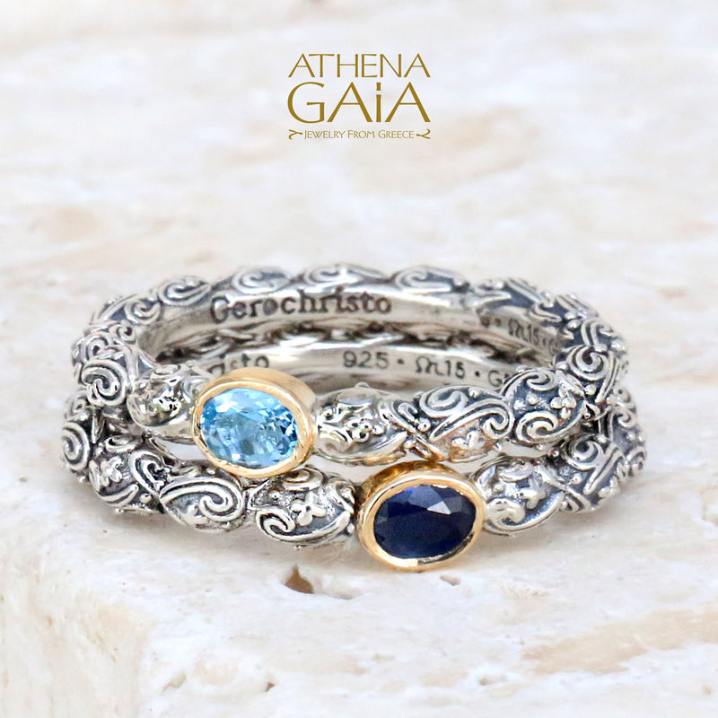 Meadow Breeze Single Oval Stone Ring - 18k Gold & Sterling Silver Ring - Stackable Ring