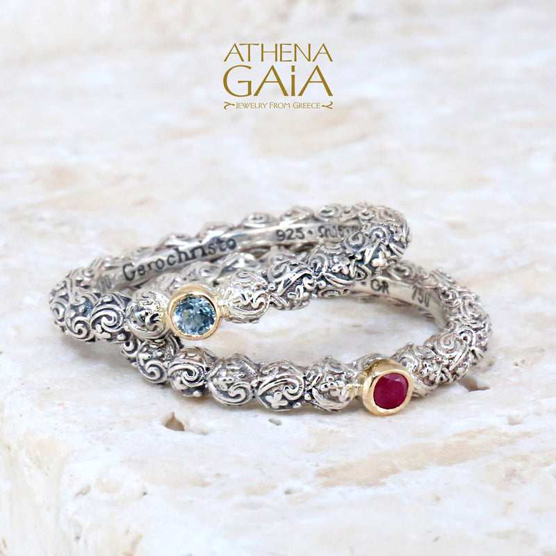 Meadow Breeze Single Round Stone Ring - 18k Gold & Sterling Silver Ring - Stackable Ring