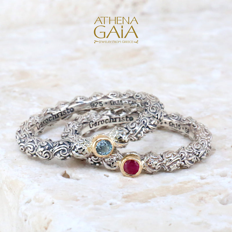 Meadow Breeze Single Round Stone Ring - 18k Gold & Sterling Silver Ring - Stackable Ring