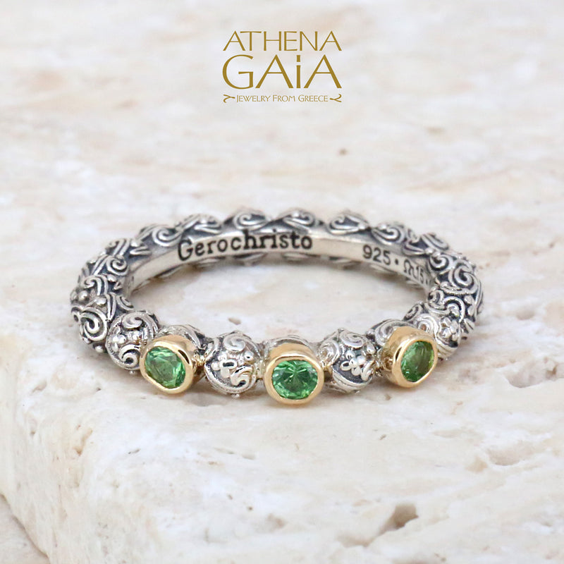 Meadow Breeze Triple Round Stone Ring - 18k Gold & Sterling Silver Ring - Stackable Ring