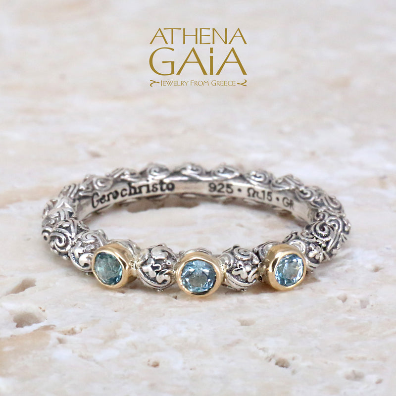 Meadow Breeze Triple Round Stone Ring - 18k Gold & Sterling Silver Ring - Stackable Ring