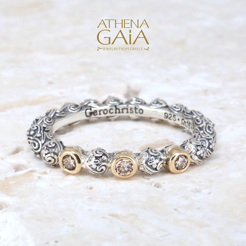 Meadow Breeze Triple Round Stone Ring - 18k Gold & Sterling Silver Ring - Stackable Ring