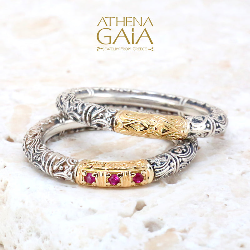 Meadow Breeze Single Accent Ring - 18k Gold & Sterling Silver Ring - Stackable Ring