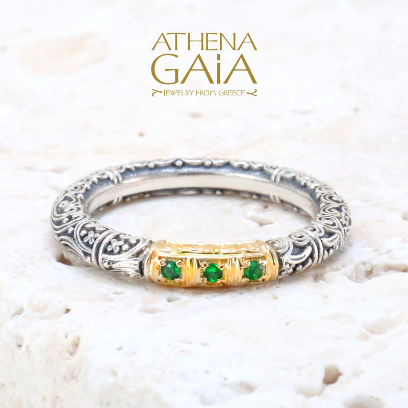 Meadow Breeze Pave Accent Ring - 18k Gold & Sterling Silver Ring - Stackable Ring