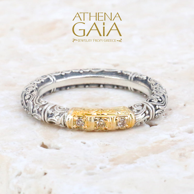 Meadow Breeze Pave Accent Ring - 18k Gold & Sterling Silver Ring - Stackable Ring