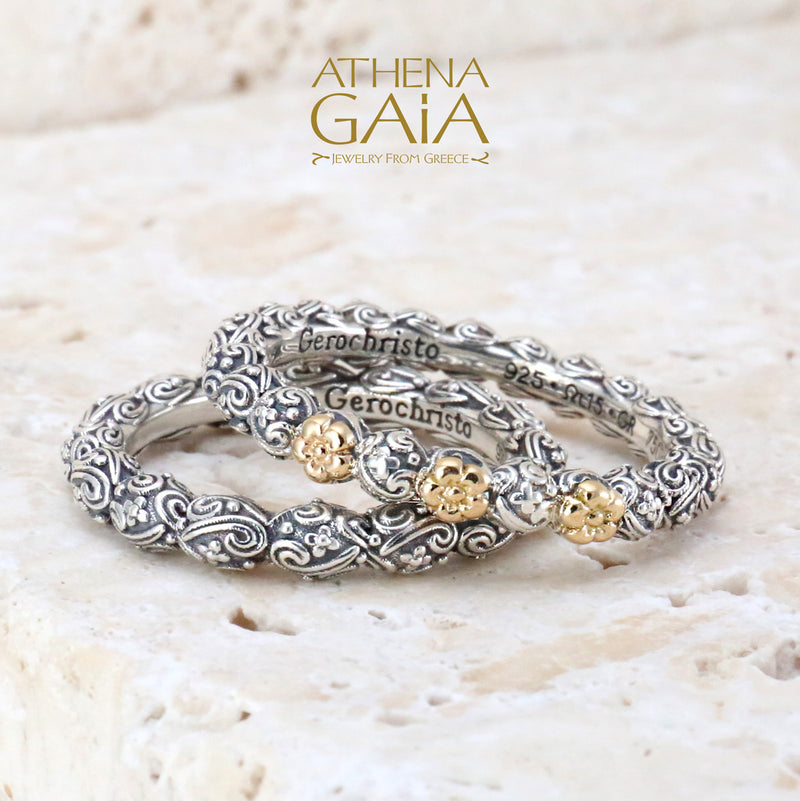 Wild Flowers Accent Ring - 18k Gold & Sterling Silver Ring - Stackable Ring