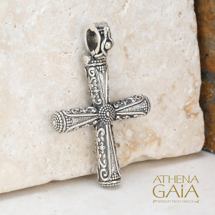 Byzantine Embroidery Silver Solid Cross