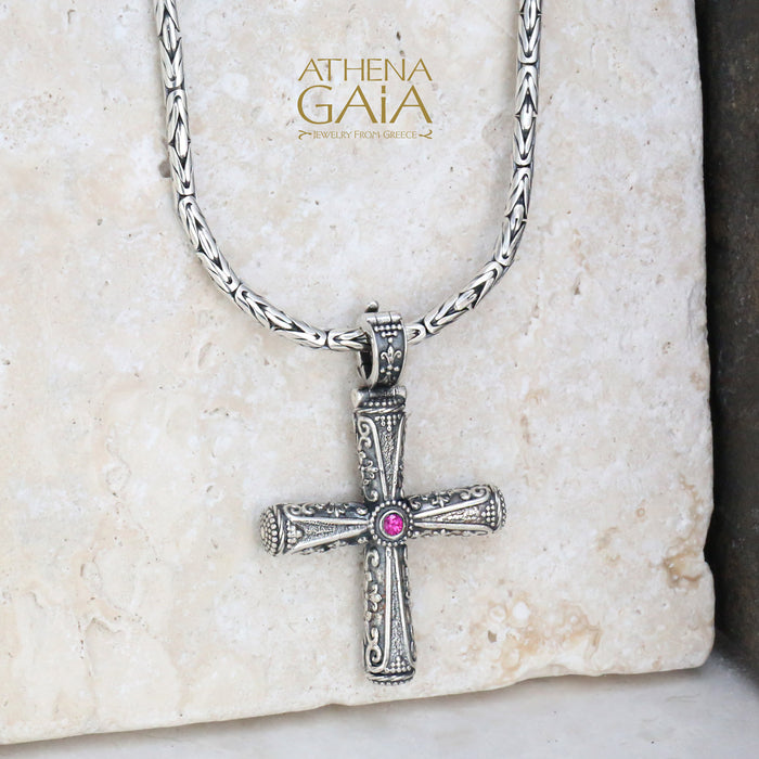 Byzantine Embroidery Silver Solid Cross