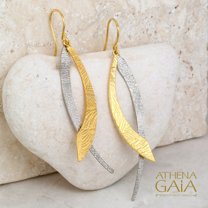 Scissor Etched Earrings - Gold Plated Sterling Silver - French Wire Earrings