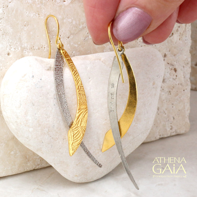 Scissor Etched Earrings - Gold Plated Sterling Silver - French Wire Earrings