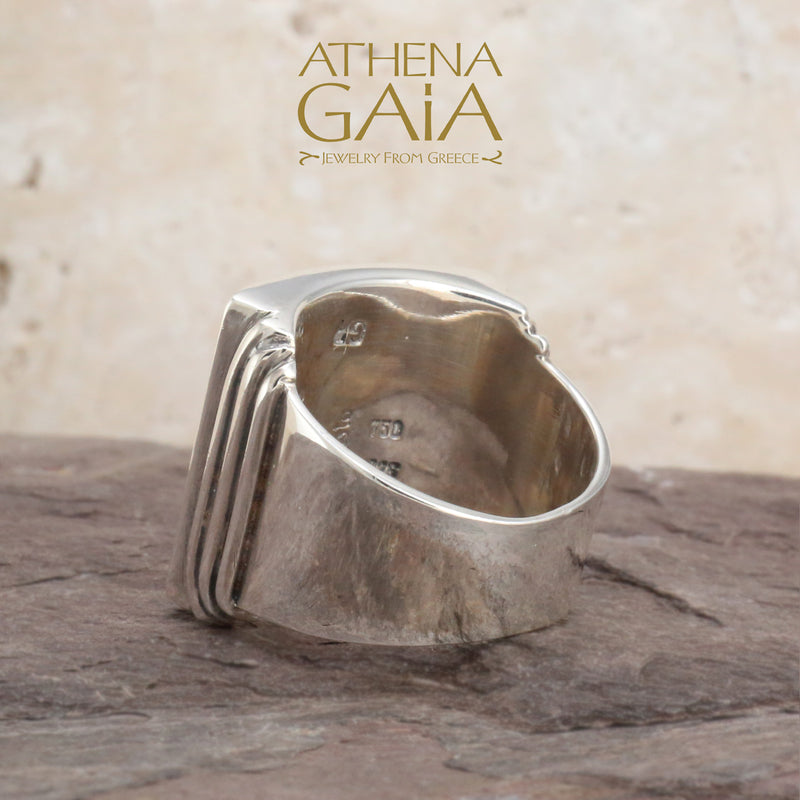 Monastiraki Church Sun Swirl Ring - 18k Gold & Sterling Silver Ring - Club Ring