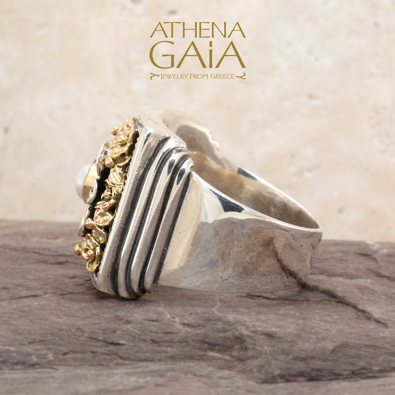 Parisian Flower Ring - 18k Gold & Sterling Silver Ring - Cocktail Ring