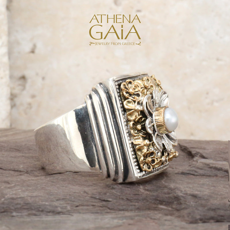 Parisian Flower Ring - 18k Gold & Sterling Silver Ring - Cocktail Ring