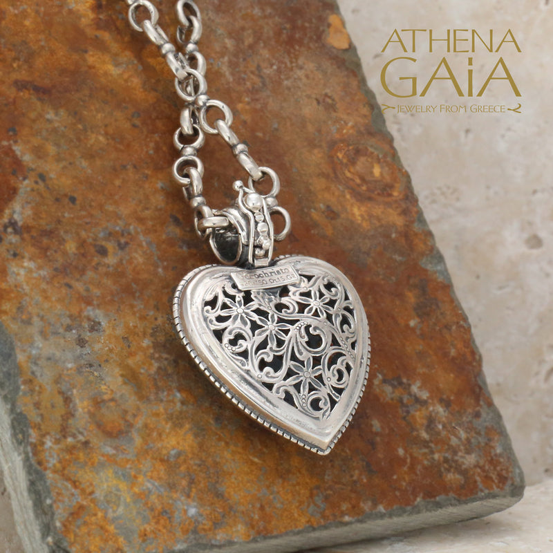 Garden Shadows Heart Pendant - 18k Gold & Sterling Silver - Gold Flower Pendant