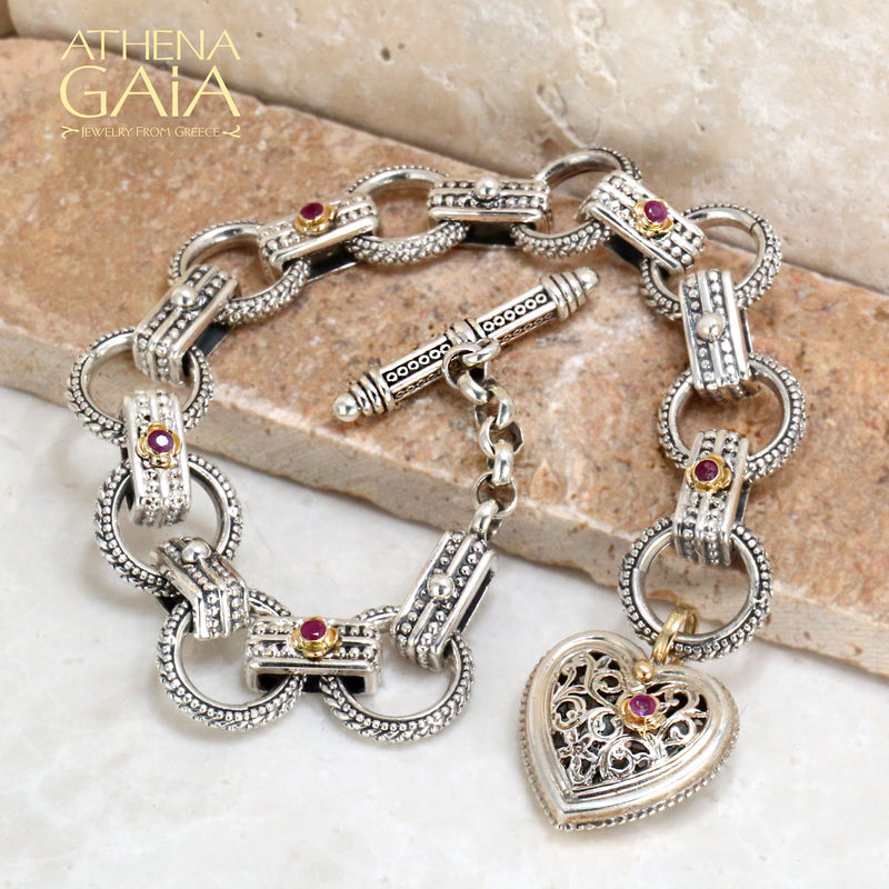 Ruby Road - 18k Gold and Sterling Silver - Single Heart Charm Bracelet