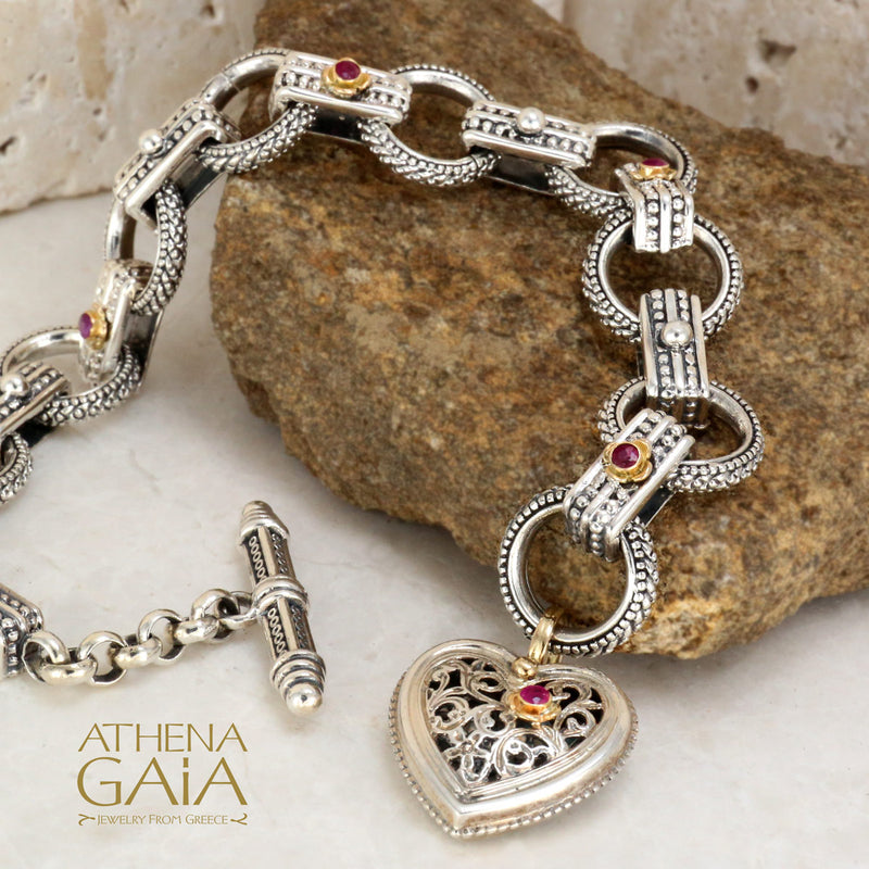 Ruby Road - 18k Gold and Sterling Silver - Single Heart Charm Bracelet