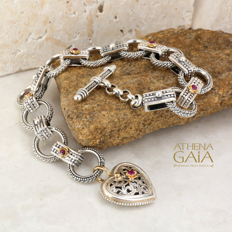 Ruby Road - 18k Gold and Sterling Silver - Single Heart Charm Bracelet