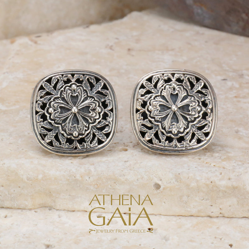 Garden Shadows Medieval Filigree Sterling Silver Cufflinks