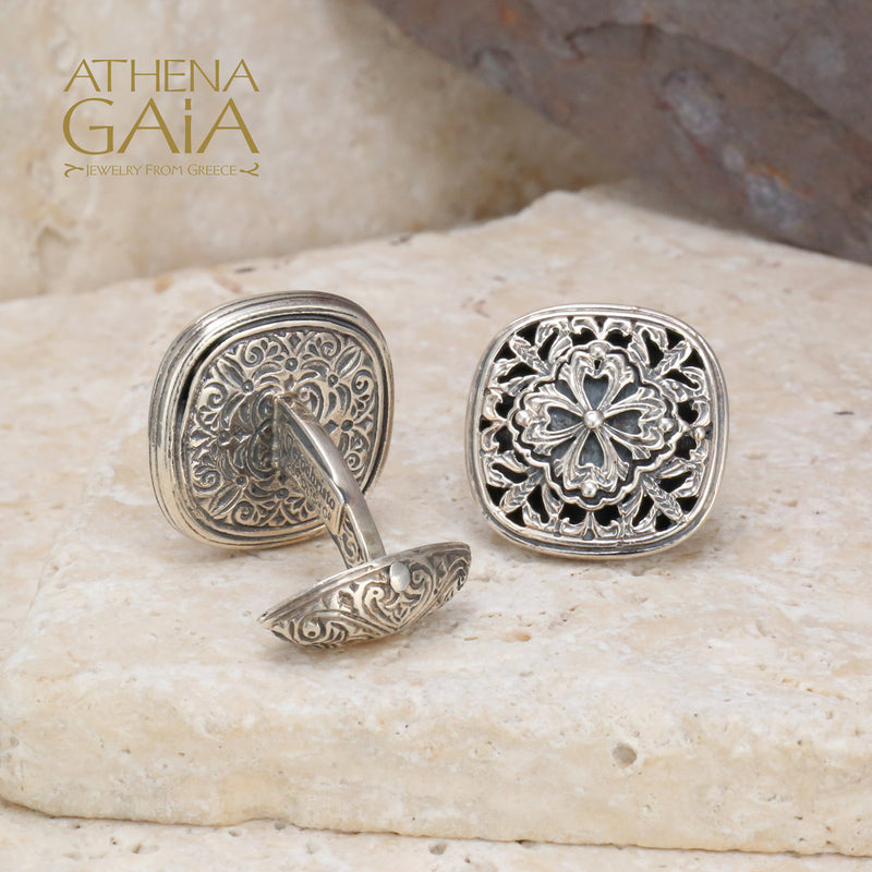 Garden Shadows Medieval Filigree Sterling Silver Cufflinks