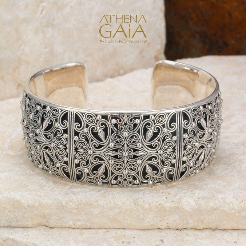 Kallisto Adjustable Wide Bracelet - Sterling Silver - Cuff Bracelet