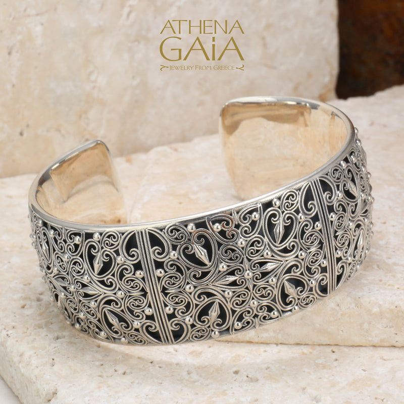Kallisto Adjustable Wide Bracelet - Sterling Silver - Cuff Bracelet