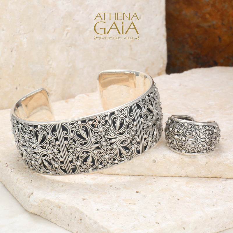 Kallisto Adjustable Wide Bracelet - Sterling Silver - Cuff Bracelet