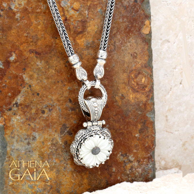 Mother of Pearl Flower Pendant - Sterling Silver Pendant