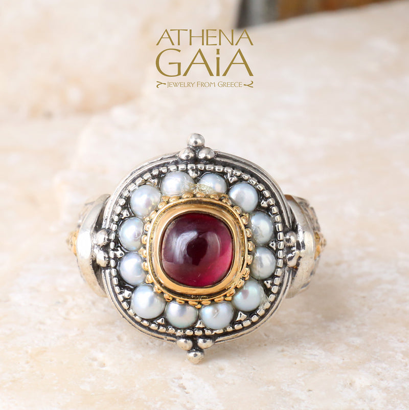 Pearl Fountain Soft Square Ring - 18k Gold & Sterling Silver Ring - Cocktail Ring