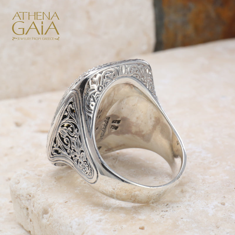 Maltese Cross Garden Shadows Ring - 18k Gold & Sterling Silver Ring - Cocktail Ring