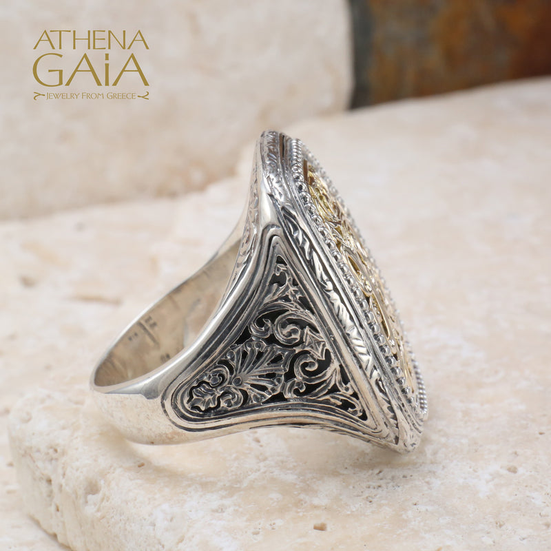 Maltese Cross Garden Shadows Ring - 18k Gold & Sterling Silver Ring - Cocktail Ring