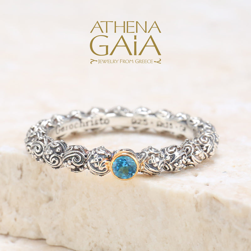 Meadow Breeze Single Round Stone Ring - 18k Gold & Sterling Silver Ring - Stackable Ring