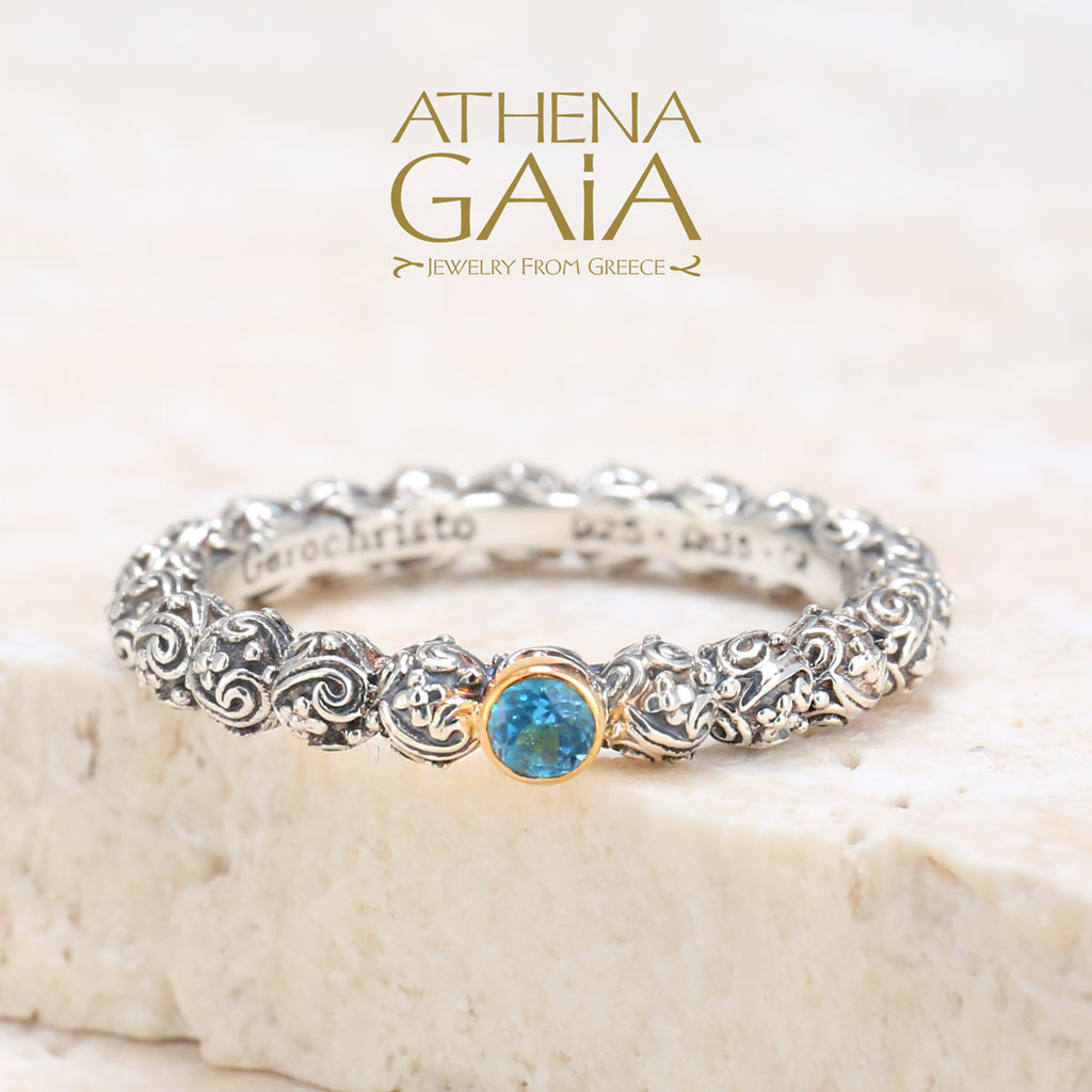 Meadow Breeze Single Round Stone Ring - 18k Gold & Sterling Silver Ring - Stackable Ring
