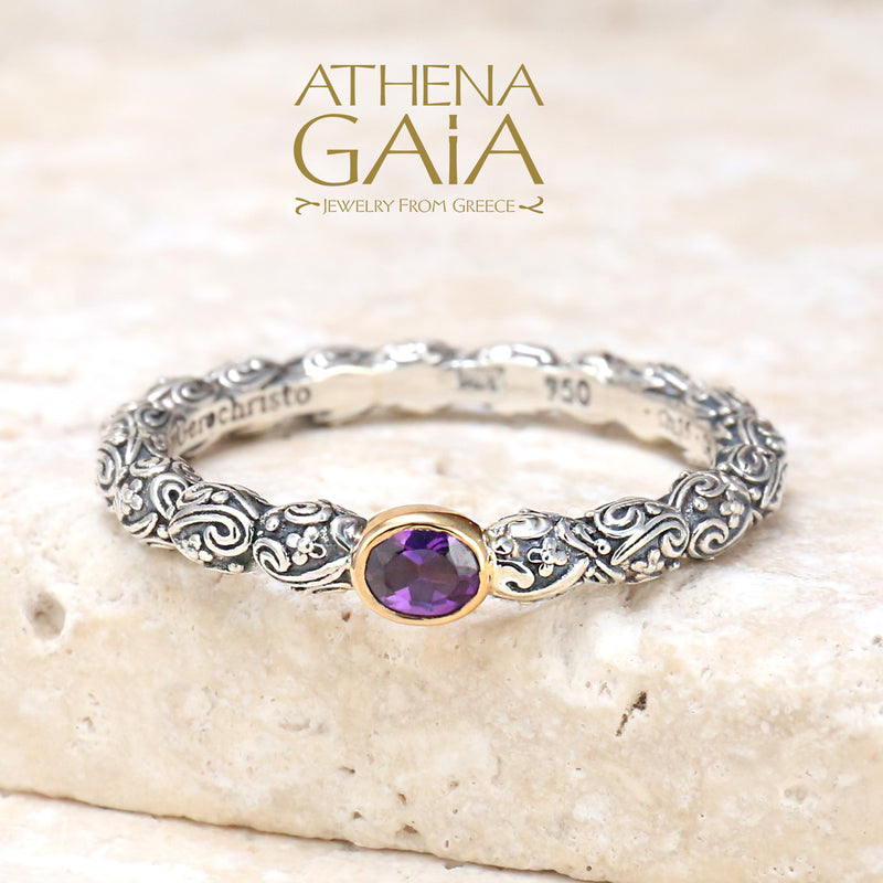 Meadow Breeze Single Oval Stone Ring - 18k Gold & Sterling Silver Ring - Stackable Ring