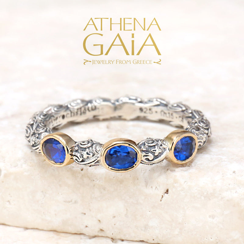 Meadow Breeze Triple Oval Stone Ring - 18k Gold & Sterling Silver Ring - Stackable Ring