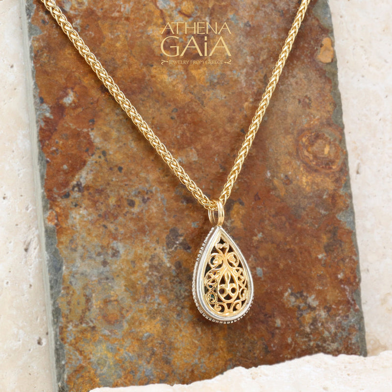 Teardrop Garden Shadows Pendant - 18k Gold & Sterling Silver Pendant