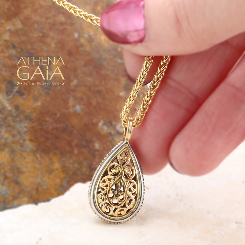 Teardrop Garden Shadows Pendant - 18k Gold & Sterling Silver Pendant