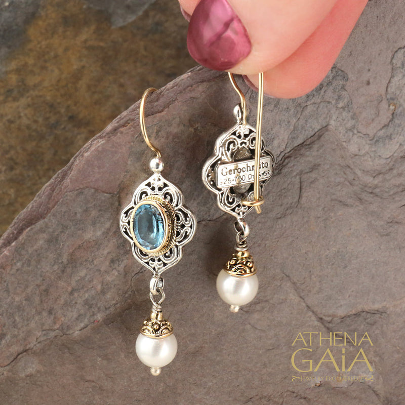 Pearl Drop Chandelier Earrings - 18k Gold and Sterling Silver Earrings