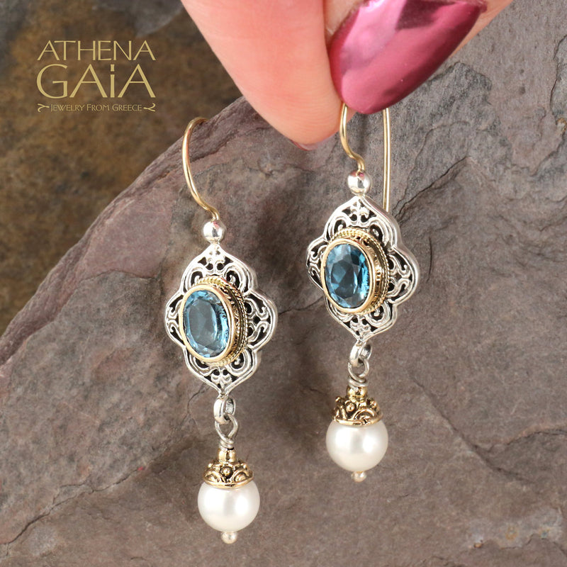 Pearl Drop Chandelier Earrings - 18k Gold and Sterling Silver Earrings