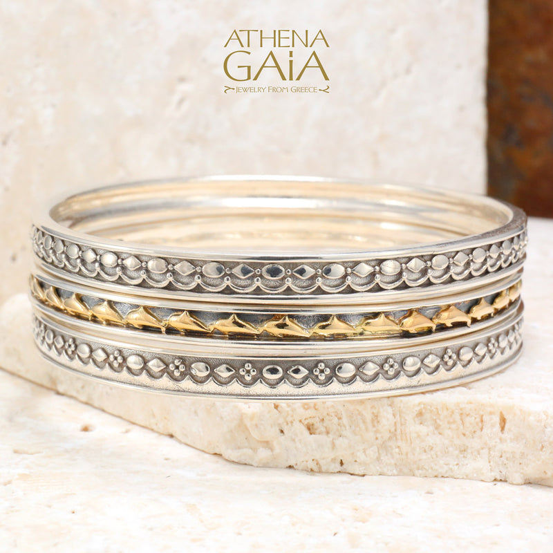 Wave Signs Bracelet - Sterling Silver - Solid Bangle Bracelet