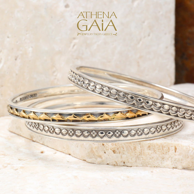 Wave Signs Bracelet - Sterling Silver - Solid Bangle Bracelet