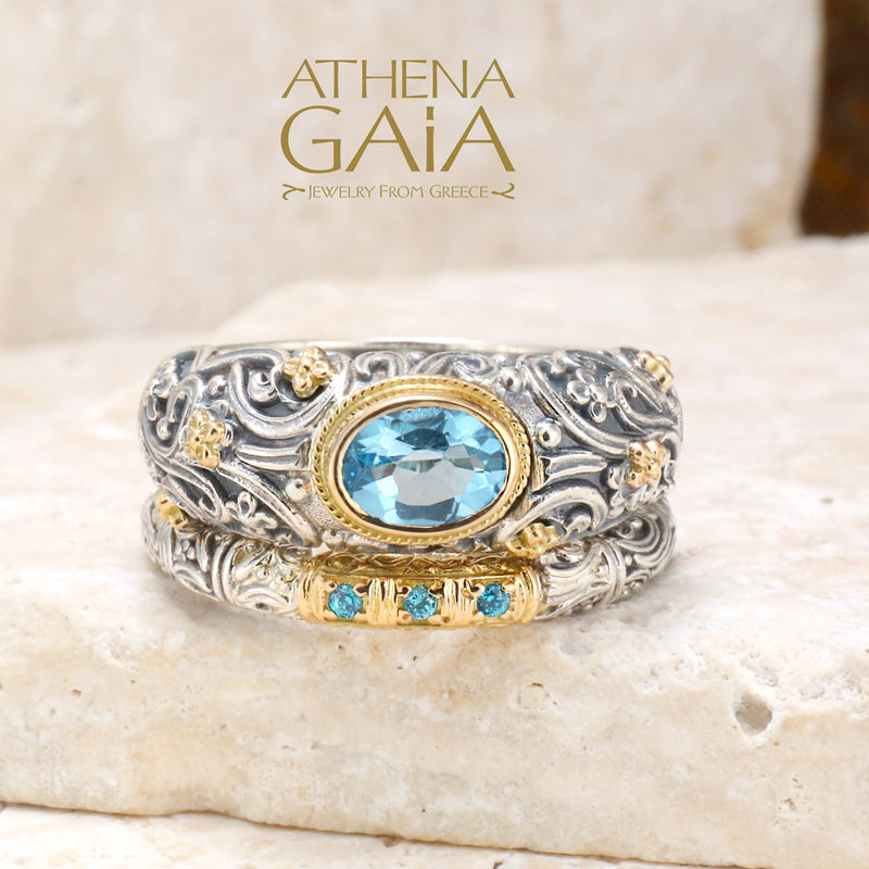 Meadow Breeze Pave Accent Ring - 18k Gold & Sterling Silver Ring - Stackable Ring