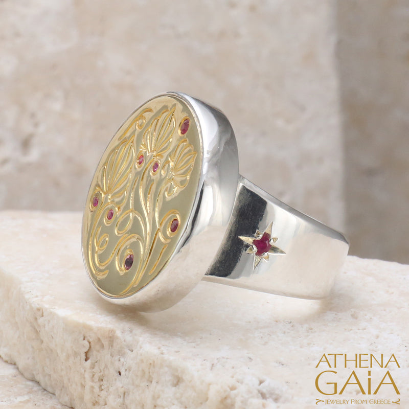 Anthemion Circle Ring - 18k Gold & Sterling Silver Ring - Cocktail Ring