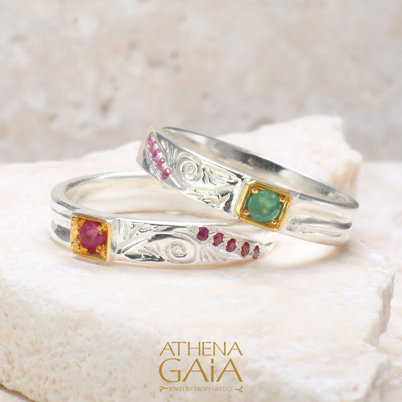 Anthemion Band Ring - 18k Gold & Sterling Silver Ring - Stackable Ring