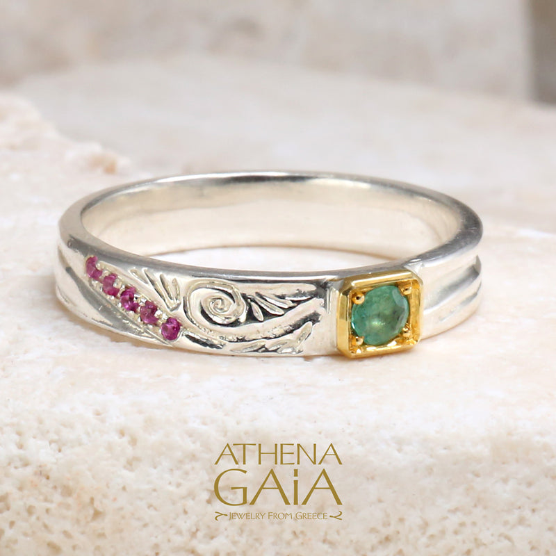 Anthemion Band Ring - 18k Gold & Sterling Silver Ring - Stackable Ring