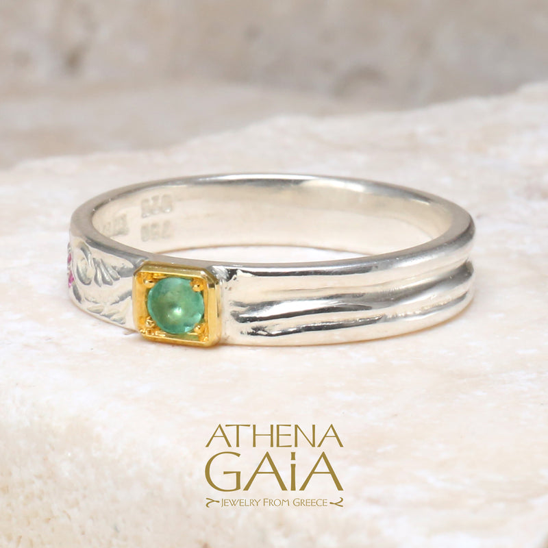 Anthemion Band Ring - 18k Gold & Sterling Silver Ring - Stackable Ring